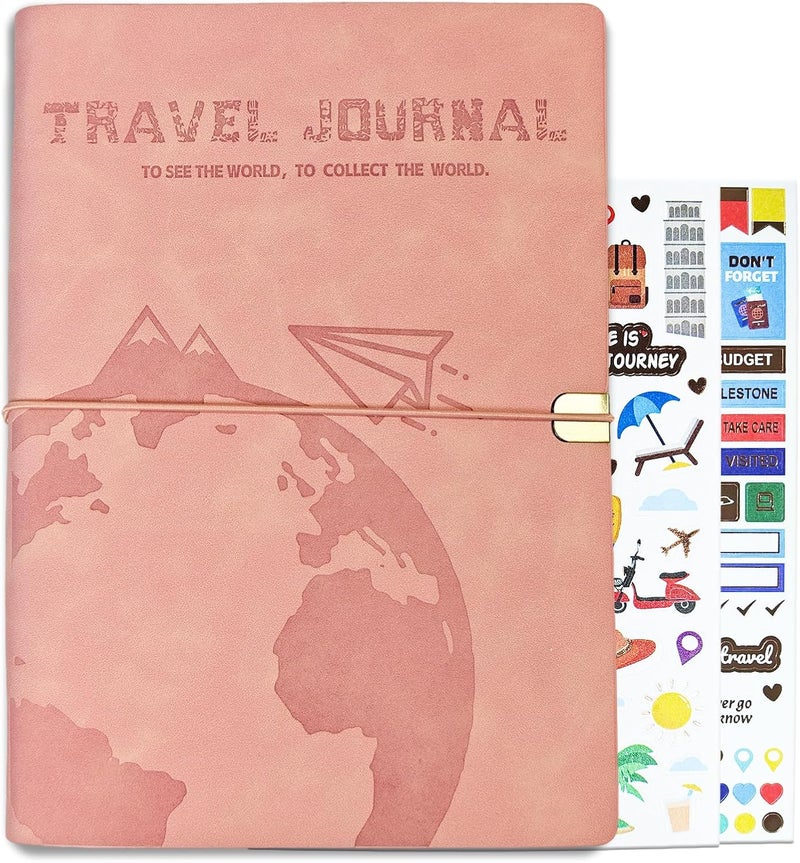 GoShambar Travel Journal for Women Men, Leather Travel Scrapbook Notebook & Adventure Book Travel Planner Memory Diary, Travel Gifts (Pink) - Image 1